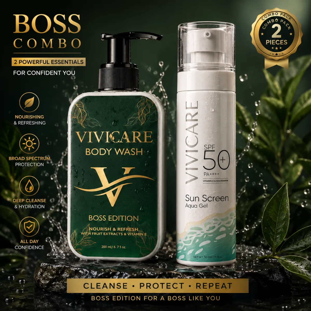 VIVICARE Boss Edition Body Wash Combo Pack of 2 | 200 ml Each | Nourish & Refresh with Fruit Extracts & Vitamin E
